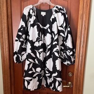 Kate Spade Black and White Floral Long Sleeve Dress